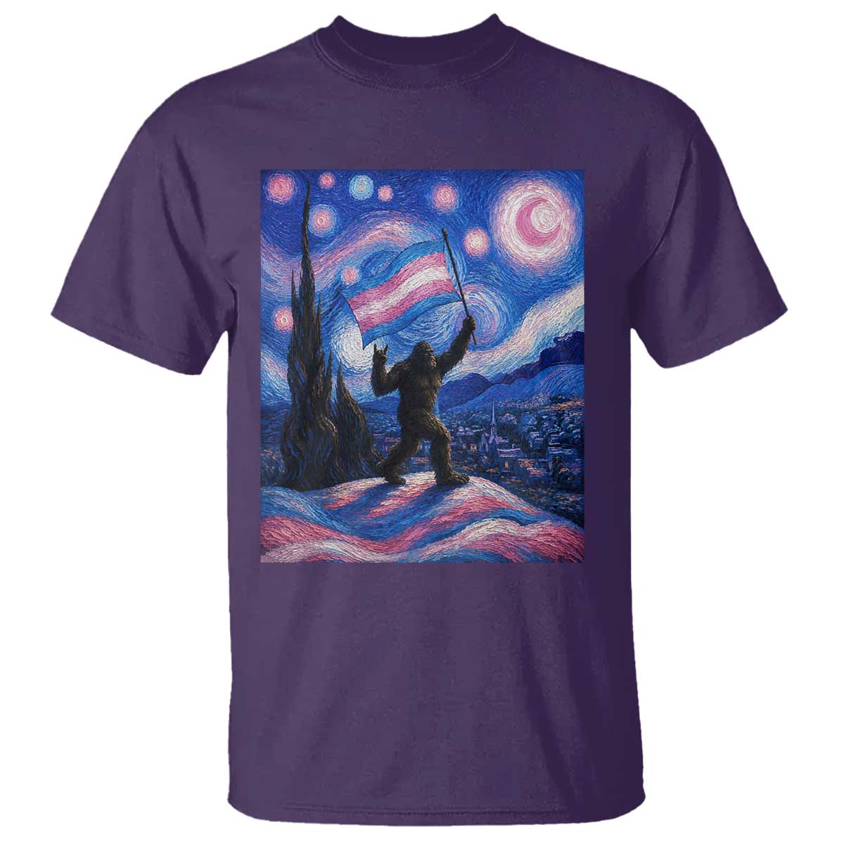 Bigfoot Starry Night Trans Rights T Shirt Sasquatch LGBTQ Pride