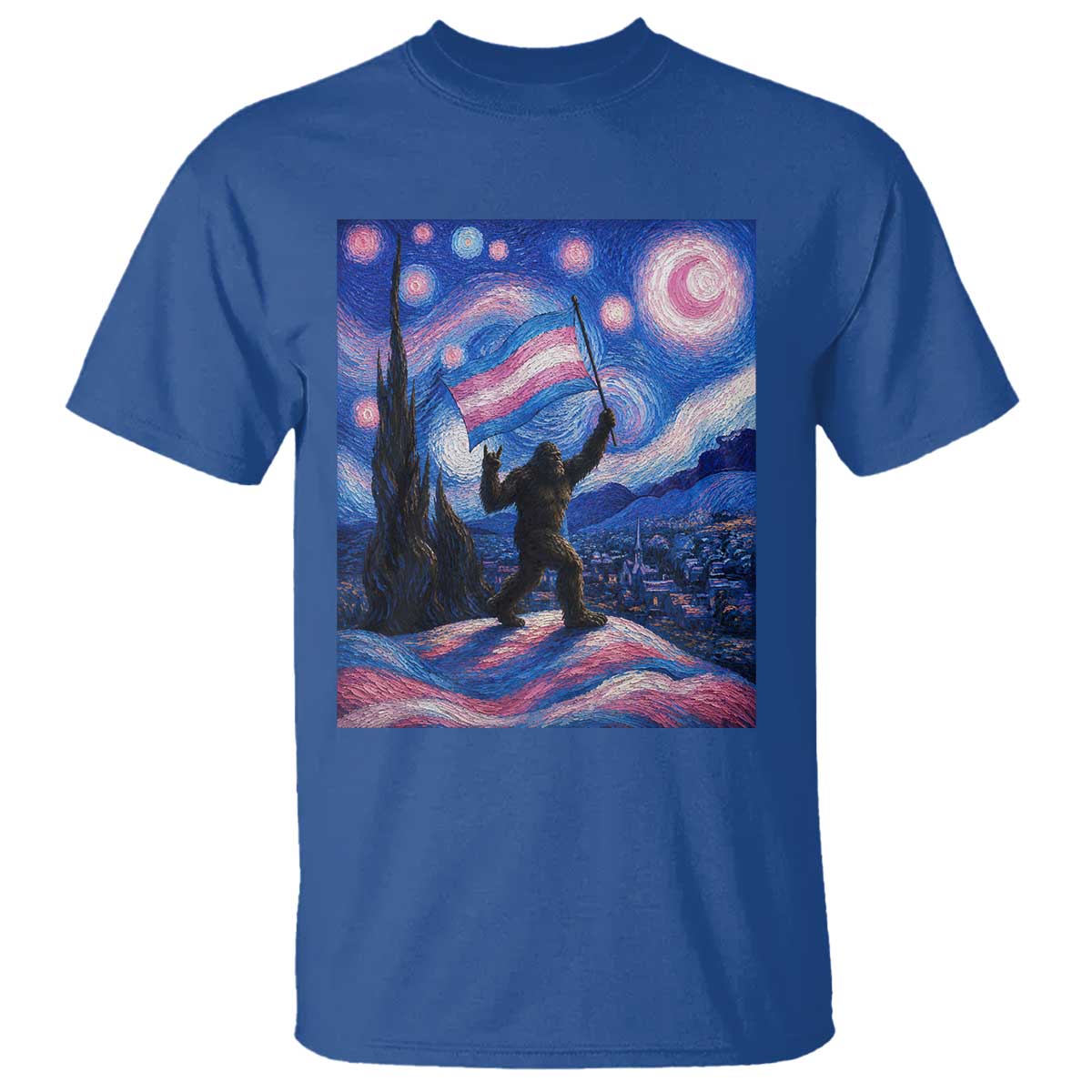 Bigfoot Starry Night Trans Rights T Shirt Sasquatch LGBTQ Pride