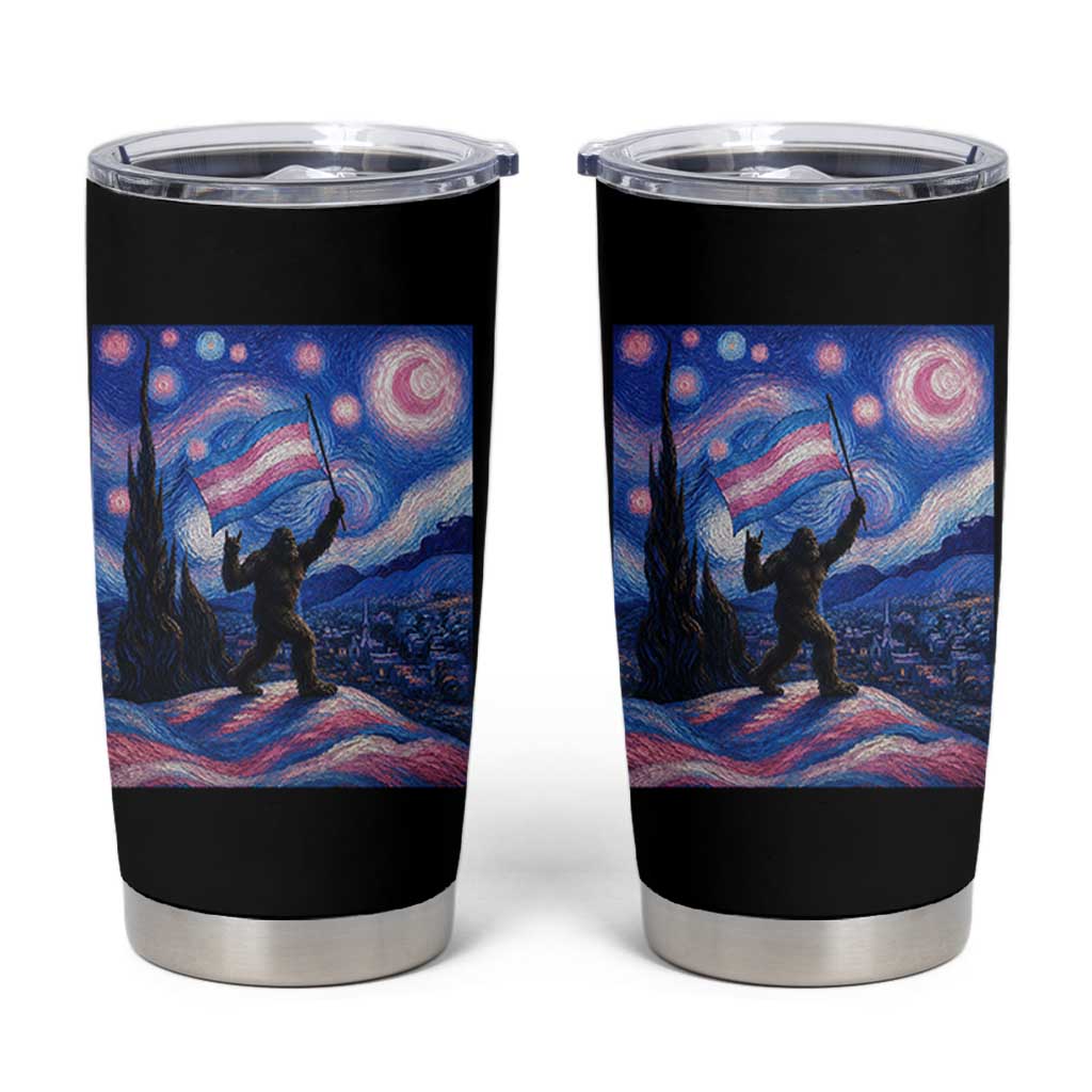 Bigfoot Starry Night Trans Rights Tumbler Cup Sasquatch LGBTQ Pride