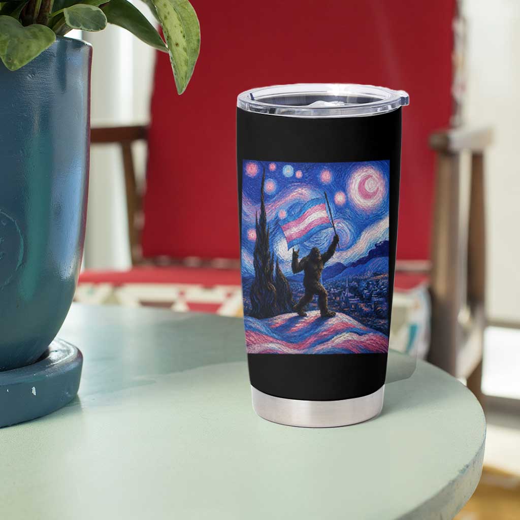 Bigfoot Starry Night Trans Rights Tumbler Cup Sasquatch LGBTQ Pride