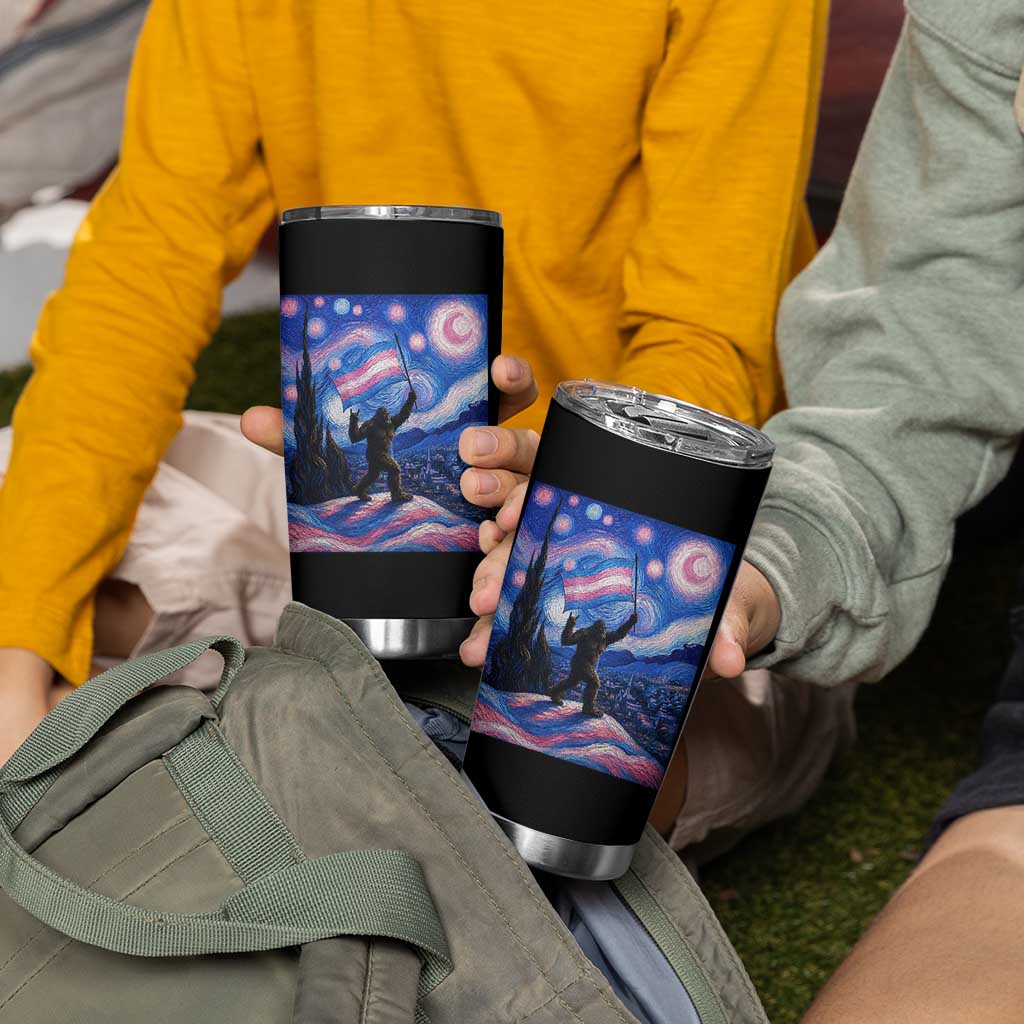 Bigfoot Starry Night Trans Rights Tumbler Cup Sasquatch LGBTQ Pride