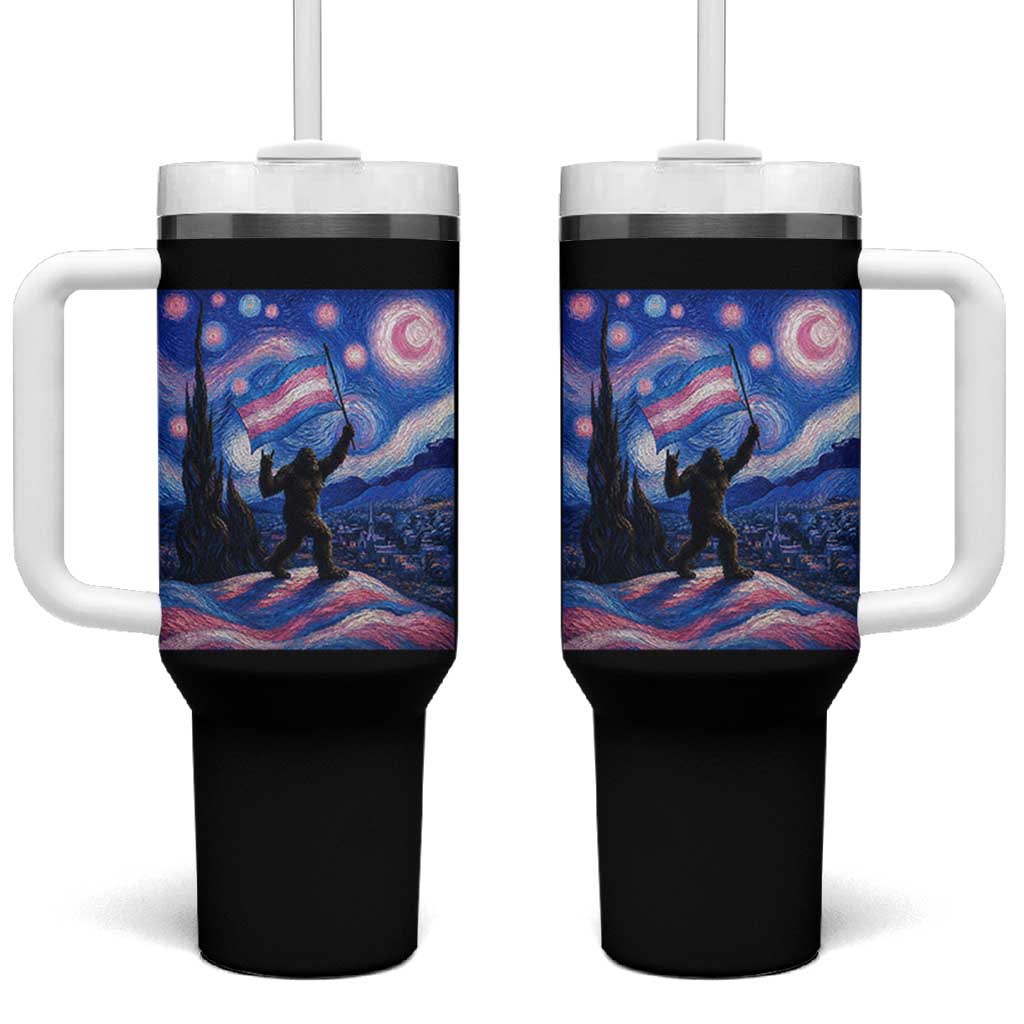 Bigfoot Starry Night Trans Rights Tumbler With Handle Sasquatch LGBTQ Pride