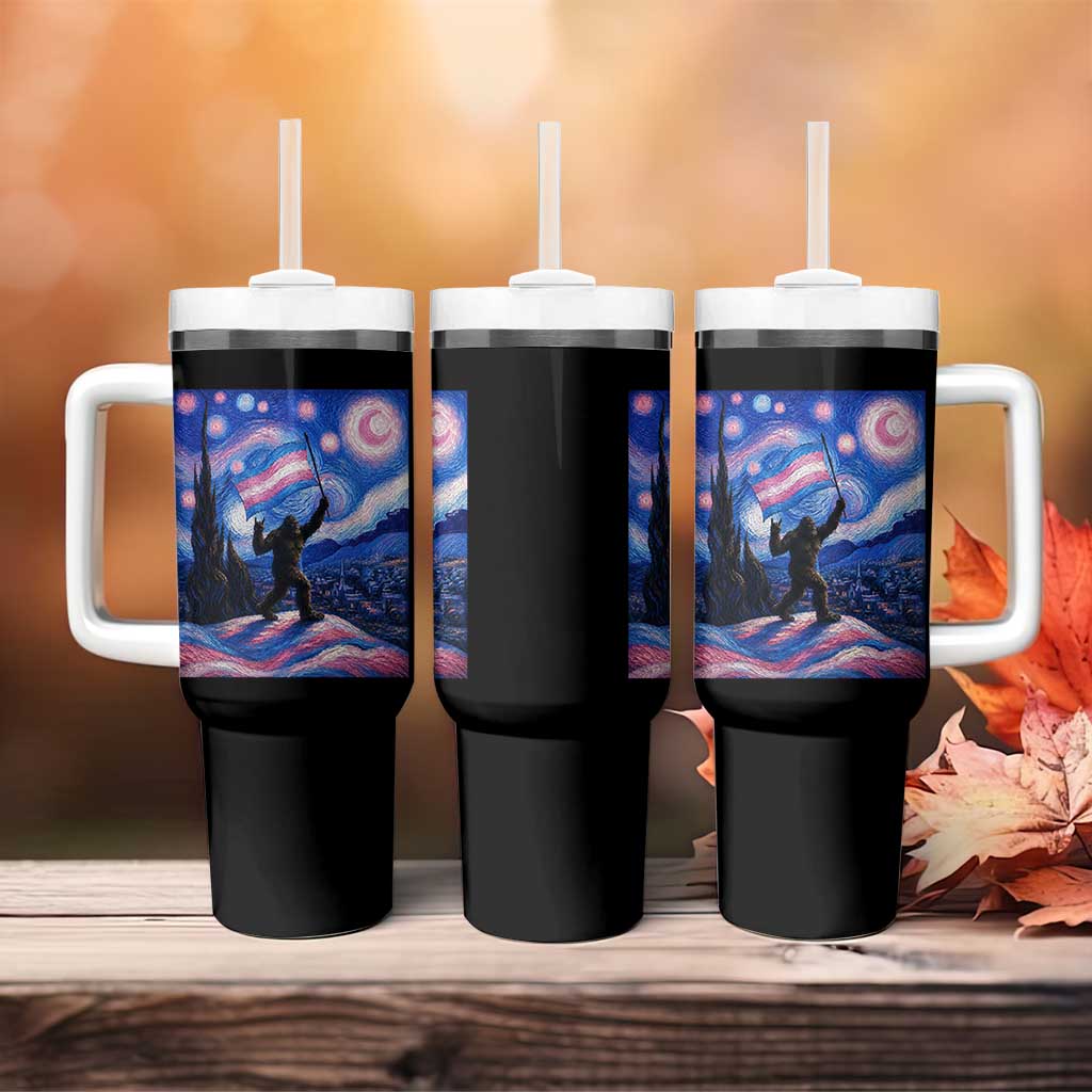 Bigfoot Starry Night Trans Rights Tumbler With Handle Sasquatch LGBTQ Pride