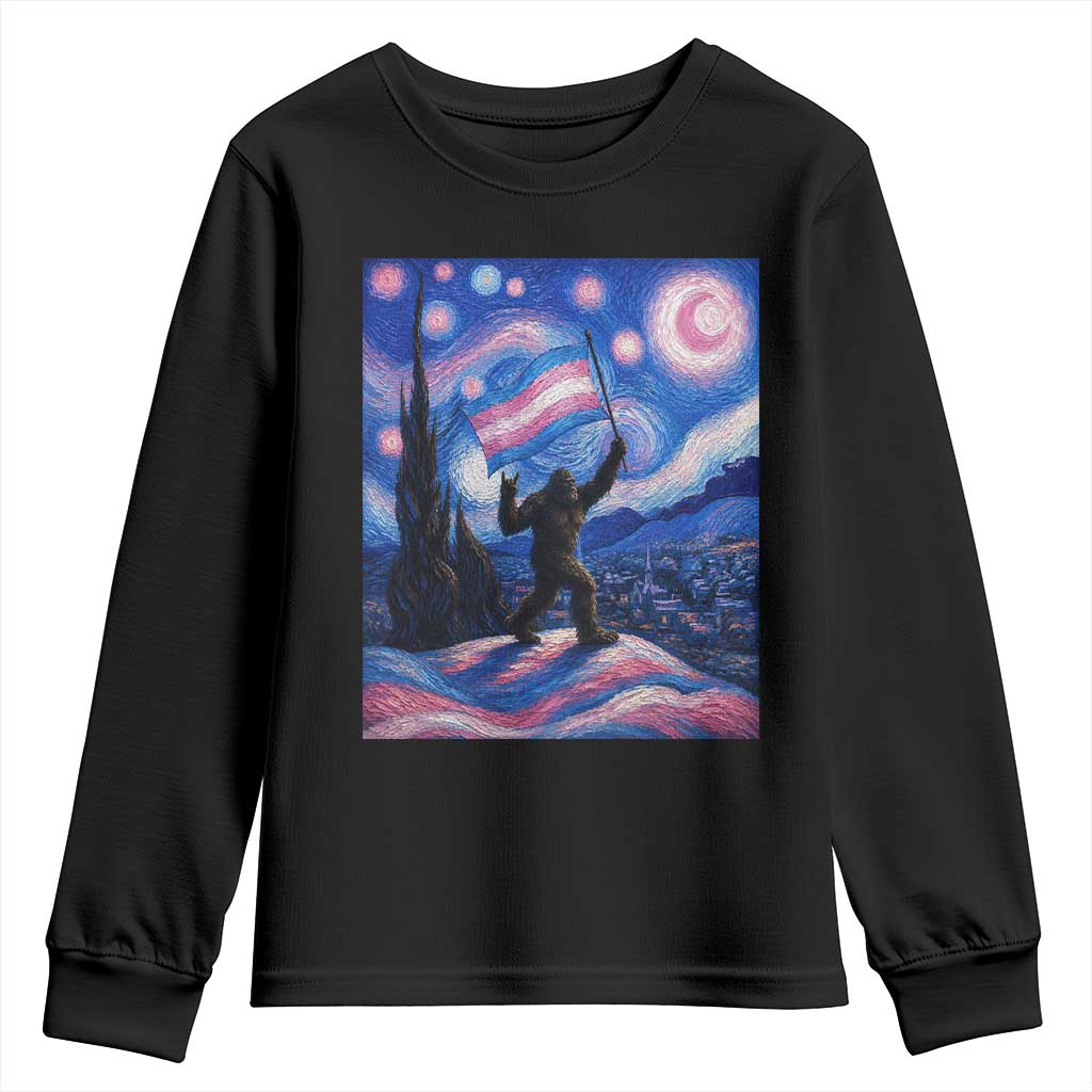Bigfoot Starry Night Trans Rights Youth Sweatshirt Sasquatch LGBTQ Pride
