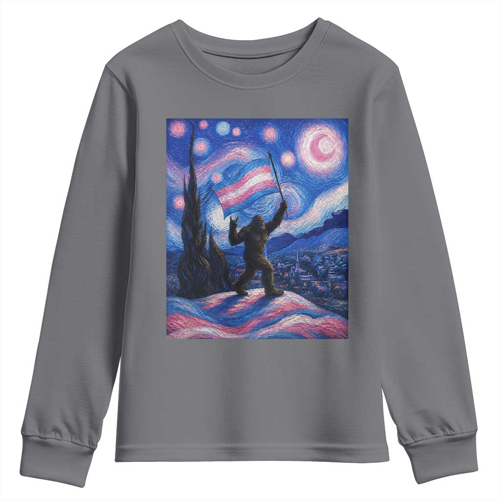 Bigfoot Starry Night Trans Rights Youth Sweatshirt Sasquatch LGBTQ Pride