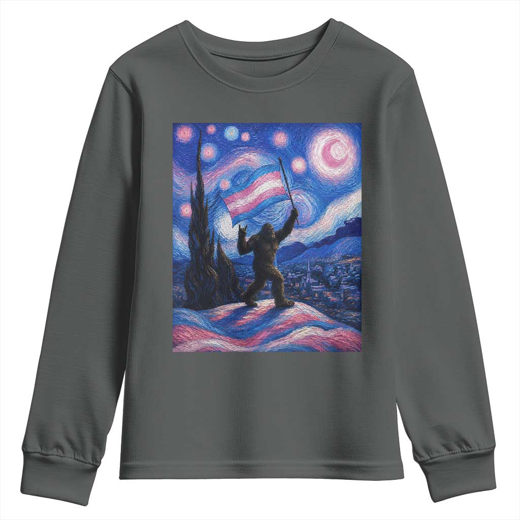 Bigfoot Starry Night Trans Rights Youth Sweatshirt Sasquatch LGBTQ Pride