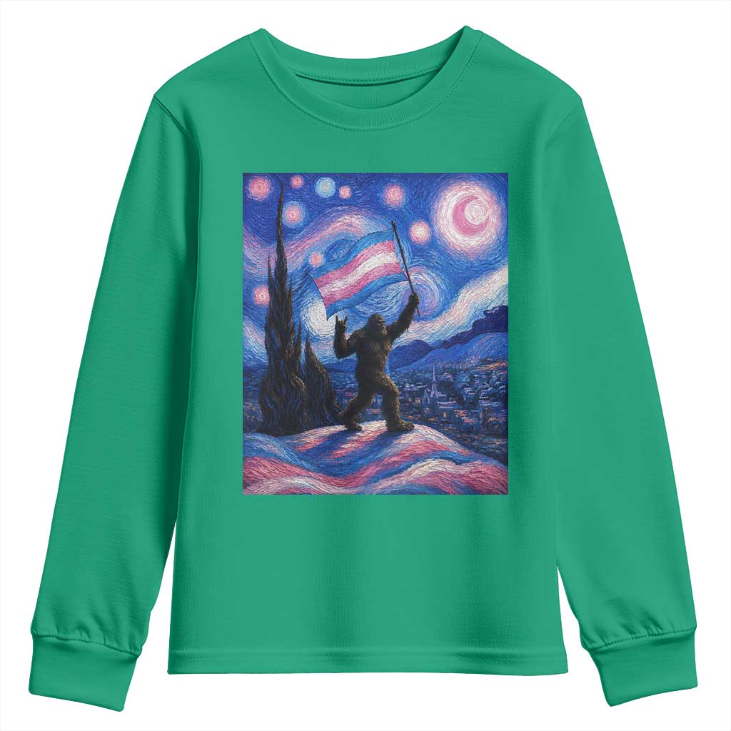 Bigfoot Starry Night Trans Rights Youth Sweatshirt Sasquatch LGBTQ Pride