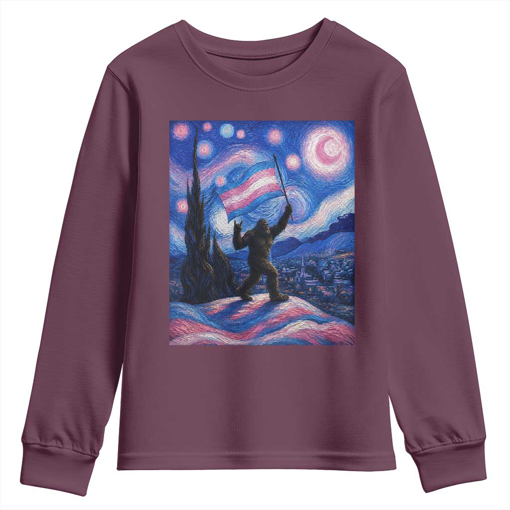 Bigfoot Starry Night Trans Rights Youth Sweatshirt Sasquatch LGBTQ Pride