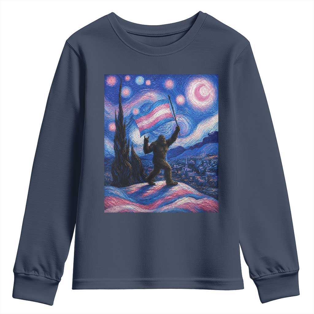 Bigfoot Starry Night Trans Rights Youth Sweatshirt Sasquatch LGBTQ Pride