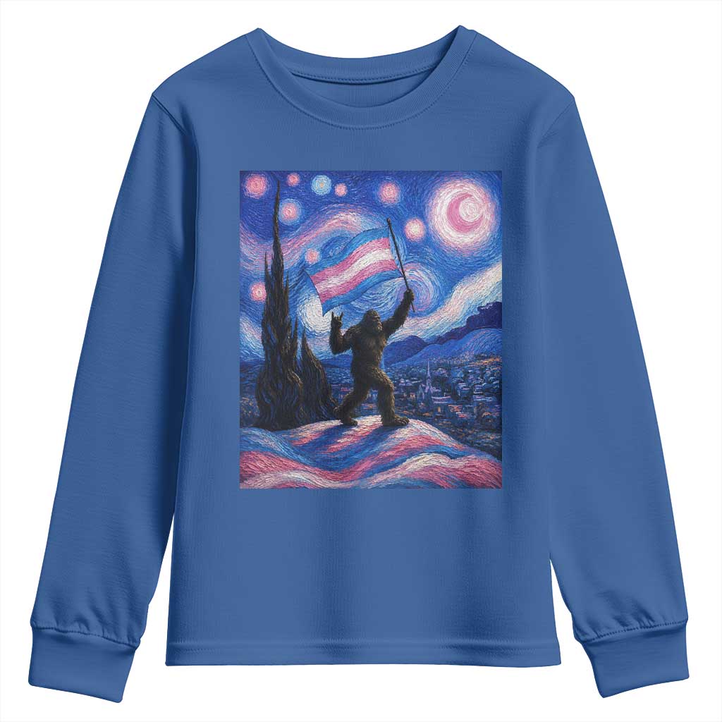 Bigfoot Starry Night Trans Rights Youth Sweatshirt Sasquatch LGBTQ Pride