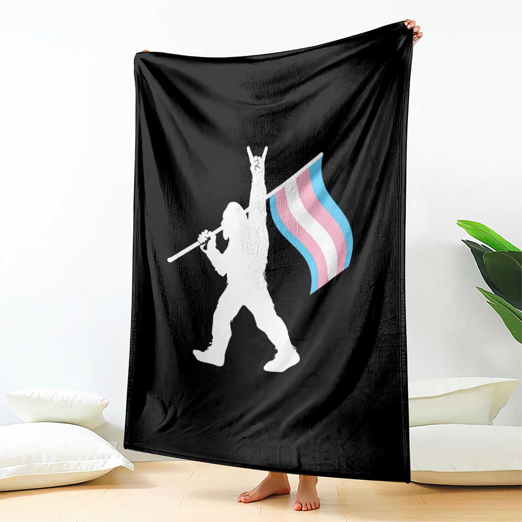 Bigfoot Rock On Trans Pride Flag Throw Blanket Sasquatch LGBTQ Ally