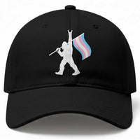 Bigfoot Rock On Trans Pride Flag Baseball Cap Sasquatch LGBTQ Ally