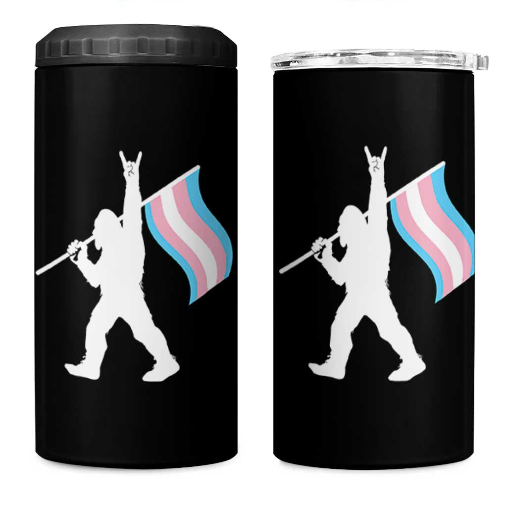 Bigfoot Rock On Trans Pride Flag 4 in 1 Can Cooler Tumbler Sasquatch LGBTQ Ally