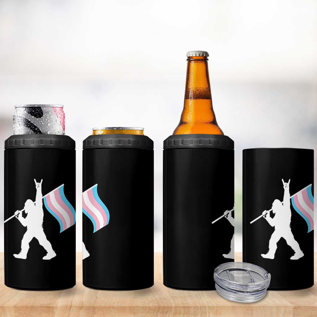 Bigfoot Rock On Trans Pride Flag 4 in 1 Can Cooler Tumbler Sasquatch LGBTQ Ally