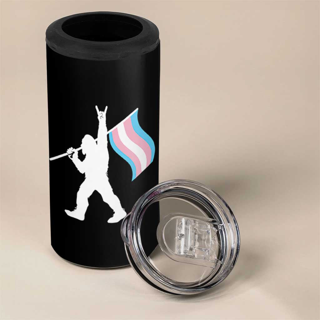 Bigfoot Rock On Trans Pride Flag 4 in 1 Can Cooler Tumbler Sasquatch LGBTQ Ally
