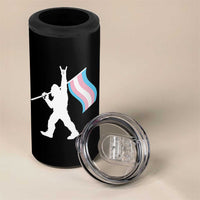 Bigfoot Rock On Trans Pride Flag 4 in 1 Can Cooler Tumbler Sasquatch LGBTQ Ally