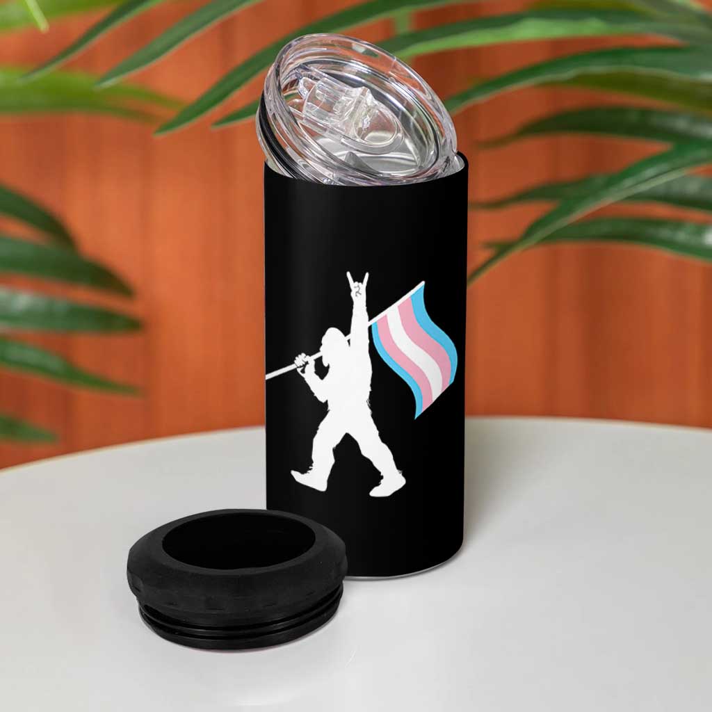 Bigfoot Rock On Trans Pride Flag 4 in 1 Can Cooler Tumbler Sasquatch LGBTQ Ally