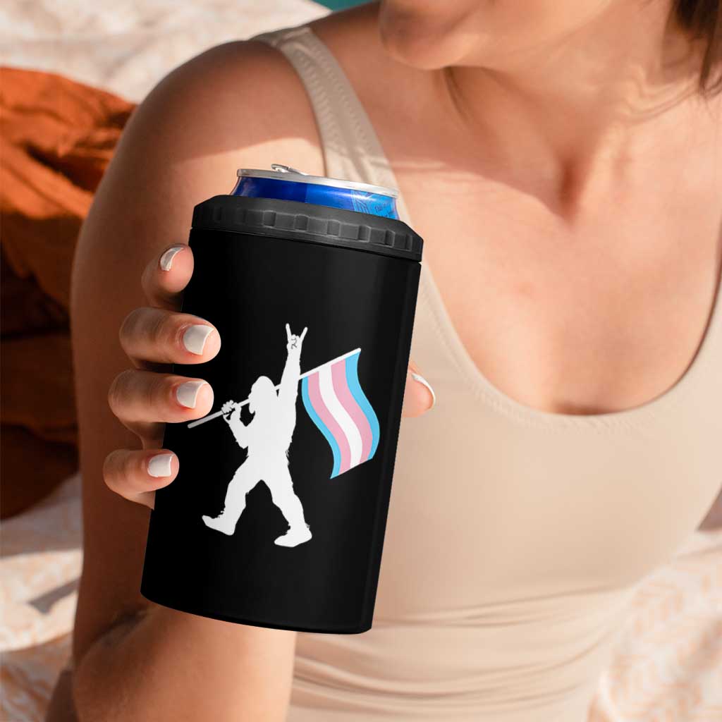 Bigfoot Rock On Trans Pride Flag 4 in 1 Can Cooler Tumbler Sasquatch LGBTQ Ally