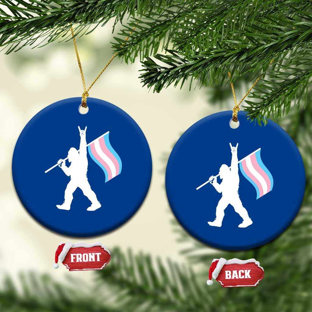 Bigfoot Rock On Trans Pride Flag Ceramic Ornament Sasquatch LGBTQ Ally