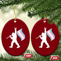 Bigfoot Rock On Trans Pride Flag Ceramic Ornament Sasquatch LGBTQ Ally