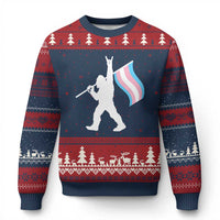 Bigfoot Rock On Trans Pride Flag Ugly Christmas Sweater Sasquatch LGBTQ Ally