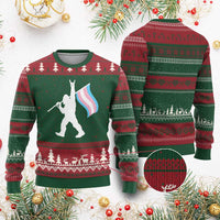 Bigfoot Rock On Trans Pride Flag Ugly Christmas Sweater Sasquatch LGBTQ Ally