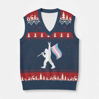 Bigfoot Rock On Trans Pride Flag V-Neck Knit Sweater Vest Sasquatch LGBTQ Ally