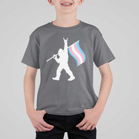 Bigfoot Rock On Trans Pride Flag T Shirt For Kid Sasquatch LGBTQ Ally
