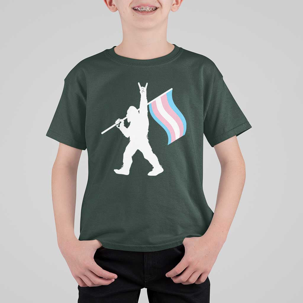 Bigfoot Rock On Trans Pride Flag T Shirt For Kid Sasquatch LGBTQ Ally