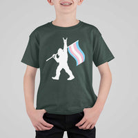 Bigfoot Rock On Trans Pride Flag T Shirt For Kid Sasquatch LGBTQ Ally
