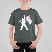Bigfoot Rock On Trans Pride Flag T Shirt For Kid Sasquatch LGBTQ Ally