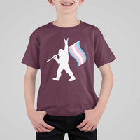 Bigfoot Rock On Trans Pride Flag T Shirt For Kid Sasquatch LGBTQ Ally