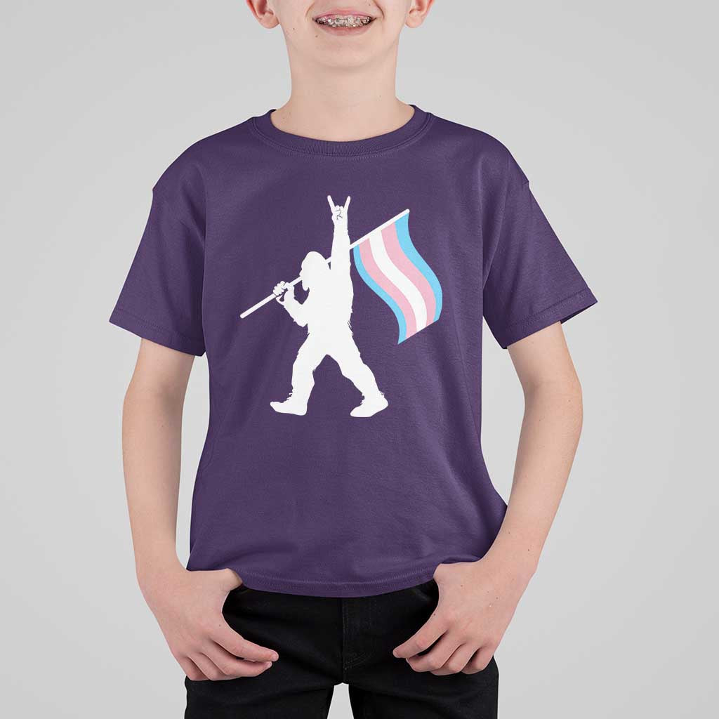 Bigfoot Rock On Trans Pride Flag T Shirt For Kid Sasquatch LGBTQ Ally