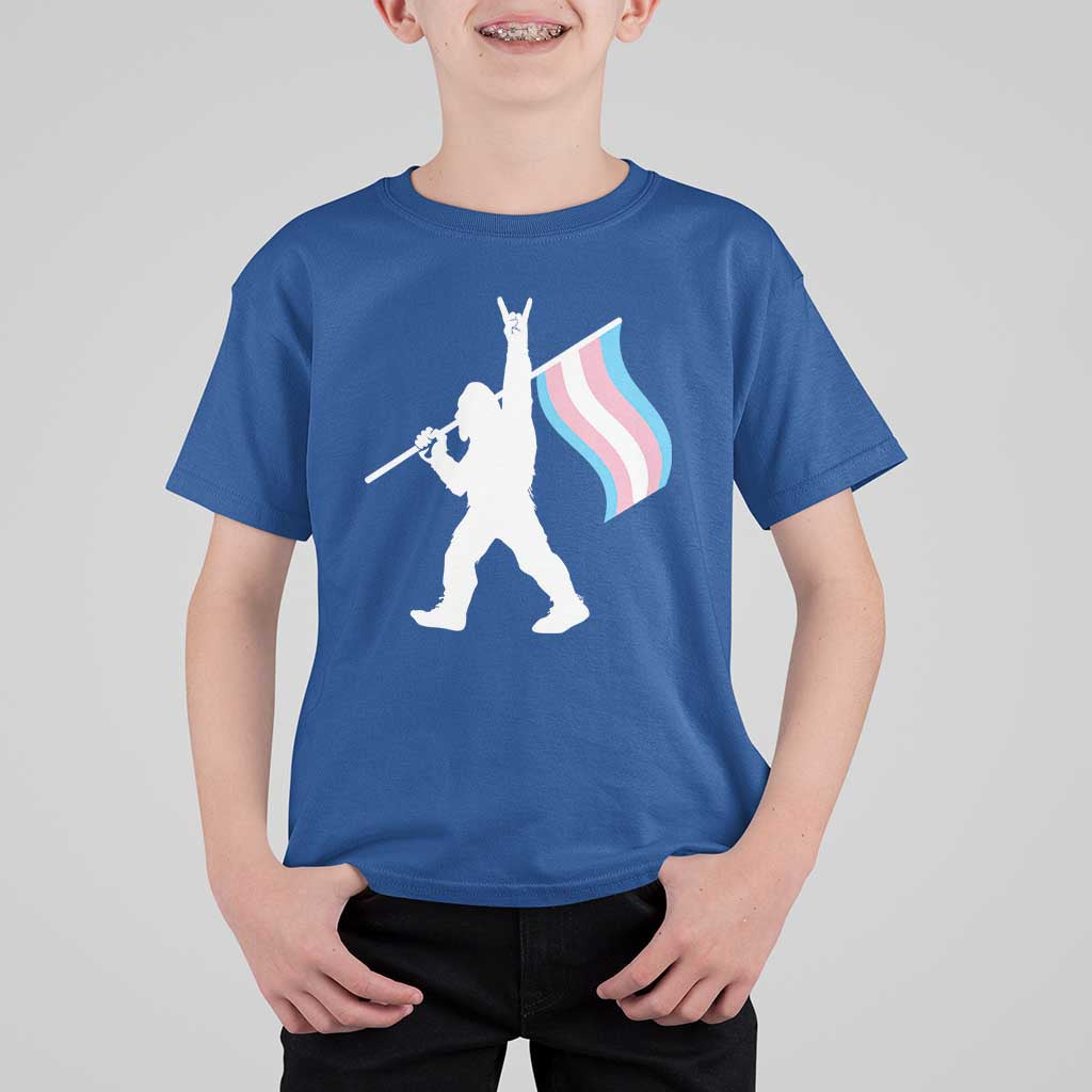 Bigfoot Rock On Trans Pride Flag T Shirt For Kid Sasquatch LGBTQ Ally