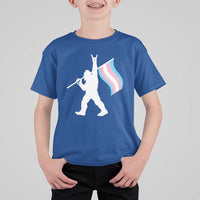 Bigfoot Rock On Trans Pride Flag T Shirt For Kid Sasquatch LGBTQ Ally
