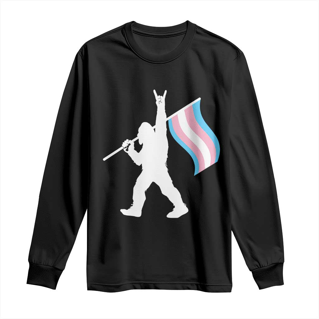 Bigfoot Rock On Trans Pride Flag Long Sleeve Shirt Sasquatch LGBTQ Ally