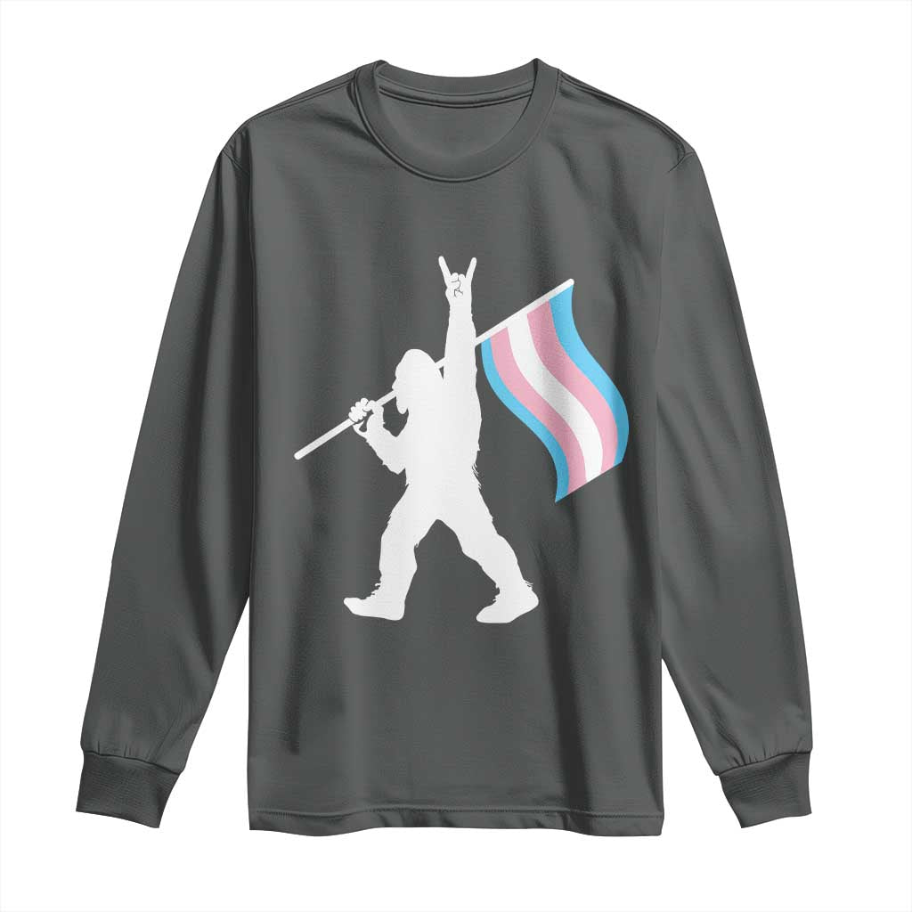 Bigfoot Rock On Trans Pride Flag Long Sleeve Shirt Sasquatch LGBTQ Ally