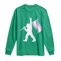 Bigfoot Rock On Trans Pride Flag Long Sleeve Shirt Sasquatch LGBTQ Ally