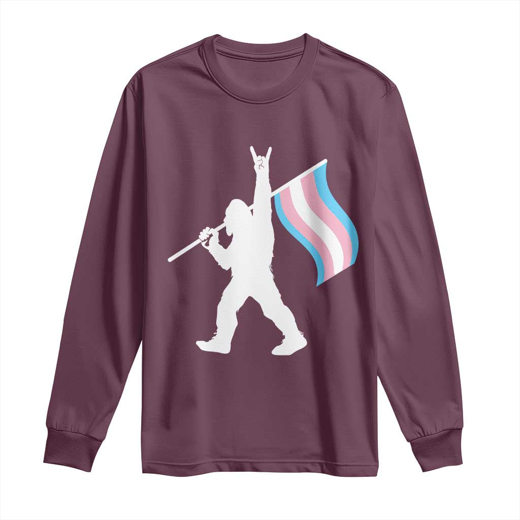 Bigfoot Rock On Trans Pride Flag Long Sleeve Shirt Sasquatch LGBTQ Ally