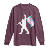 Bigfoot Rock On Trans Pride Flag Long Sleeve Shirt Sasquatch LGBTQ Ally