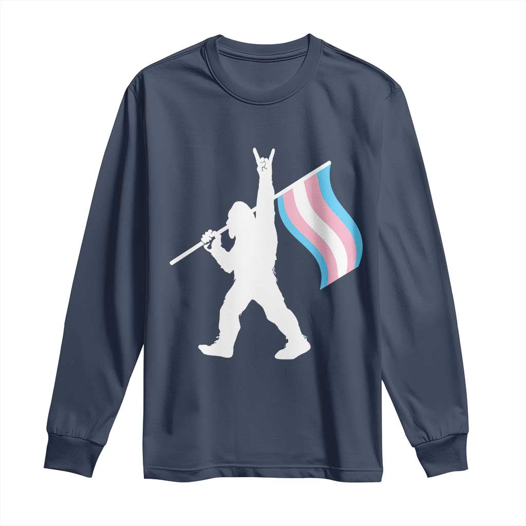 Bigfoot Rock On Trans Pride Flag Long Sleeve Shirt Sasquatch LGBTQ Ally