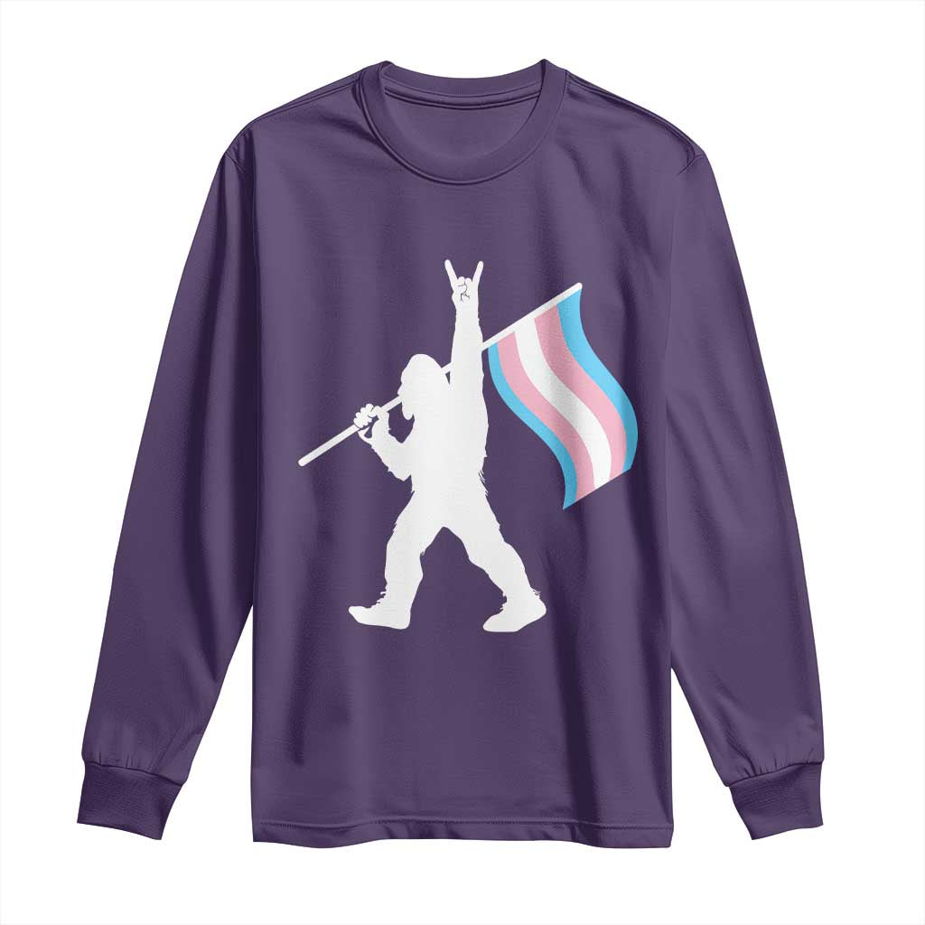 Bigfoot Rock On Trans Pride Flag Long Sleeve Shirt Sasquatch LGBTQ Ally