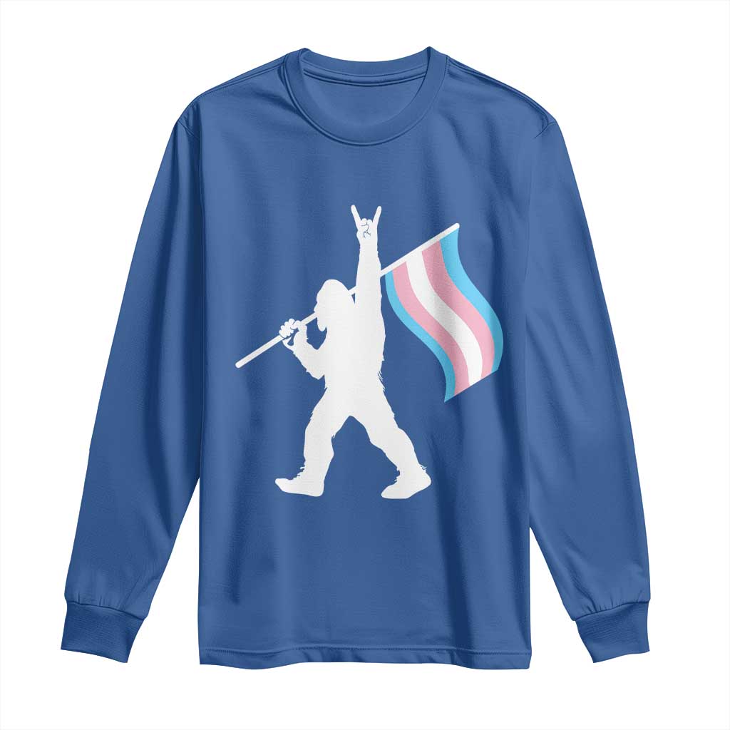 Bigfoot Rock On Trans Pride Flag Long Sleeve Shirt Sasquatch LGBTQ Ally