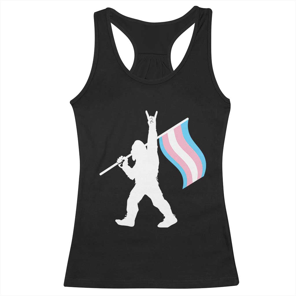 Bigfoot Rock On Trans Pride Flag Racerback Tank Top Sasquatch LGBTQ Ally