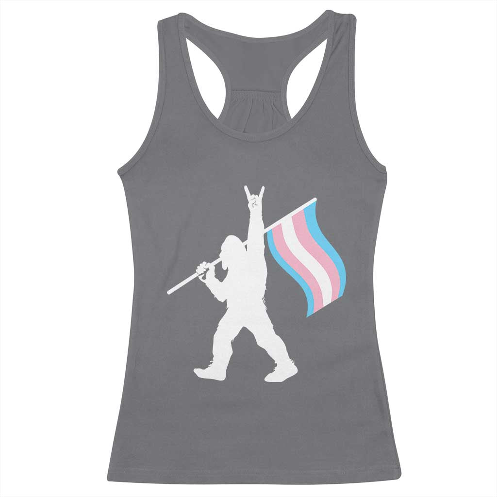 Bigfoot Rock On Trans Pride Flag Racerback Tank Top Sasquatch LGBTQ Ally
