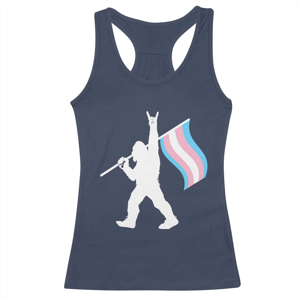 Bigfoot Rock On Trans Pride Flag Racerback Tank Top Sasquatch LGBTQ Ally