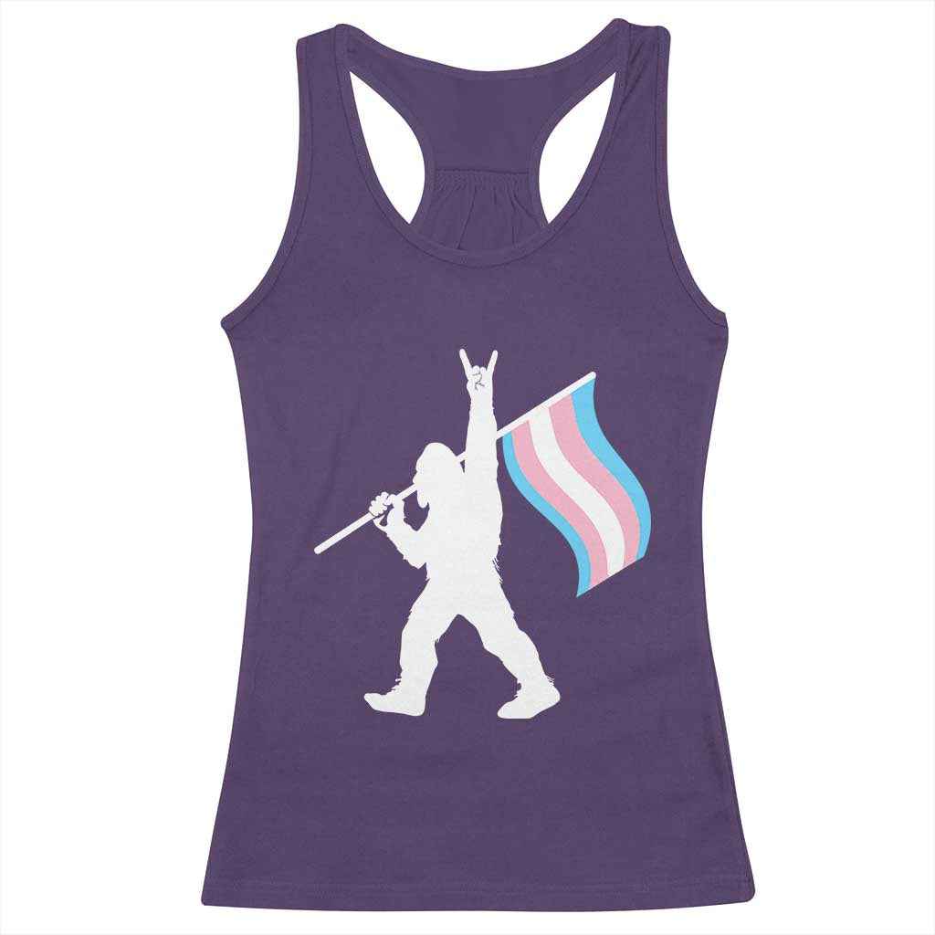 Bigfoot Rock On Trans Pride Flag Racerback Tank Top Sasquatch LGBTQ Ally