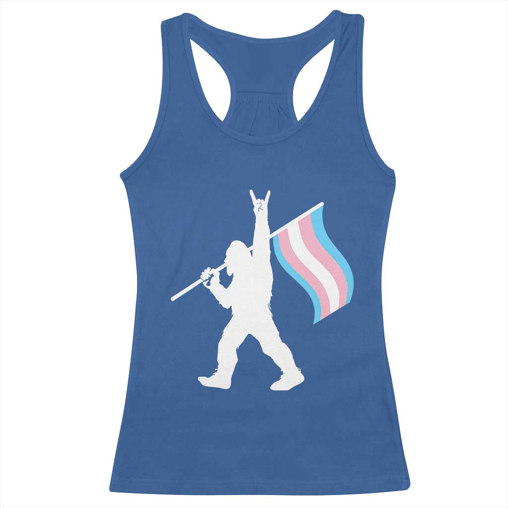Bigfoot Rock On Trans Pride Flag Racerback Tank Top Sasquatch LGBTQ Ally