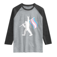 Bigfoot Rock On Trans Pride Flag Raglan Shirt Sasquatch LGBTQ Ally
