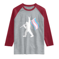 Bigfoot Rock On Trans Pride Flag Raglan Shirt Sasquatch LGBTQ Ally